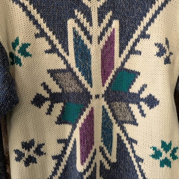 VTG 80s Gina Peters Mock Neck Snowflake Tunic Sweater White Blue Size Small - Picture 3 of 7
